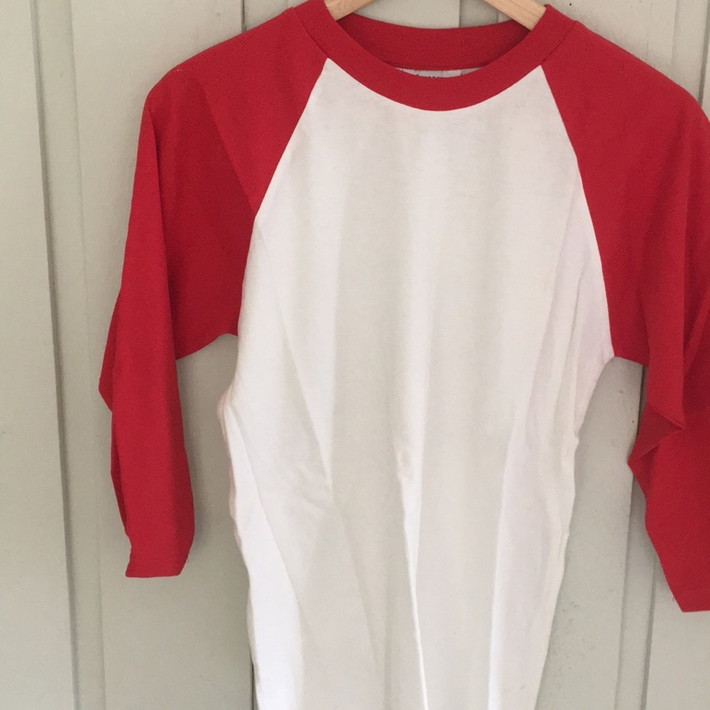 Red white 3/4 sleeve baseball tee shirt blank